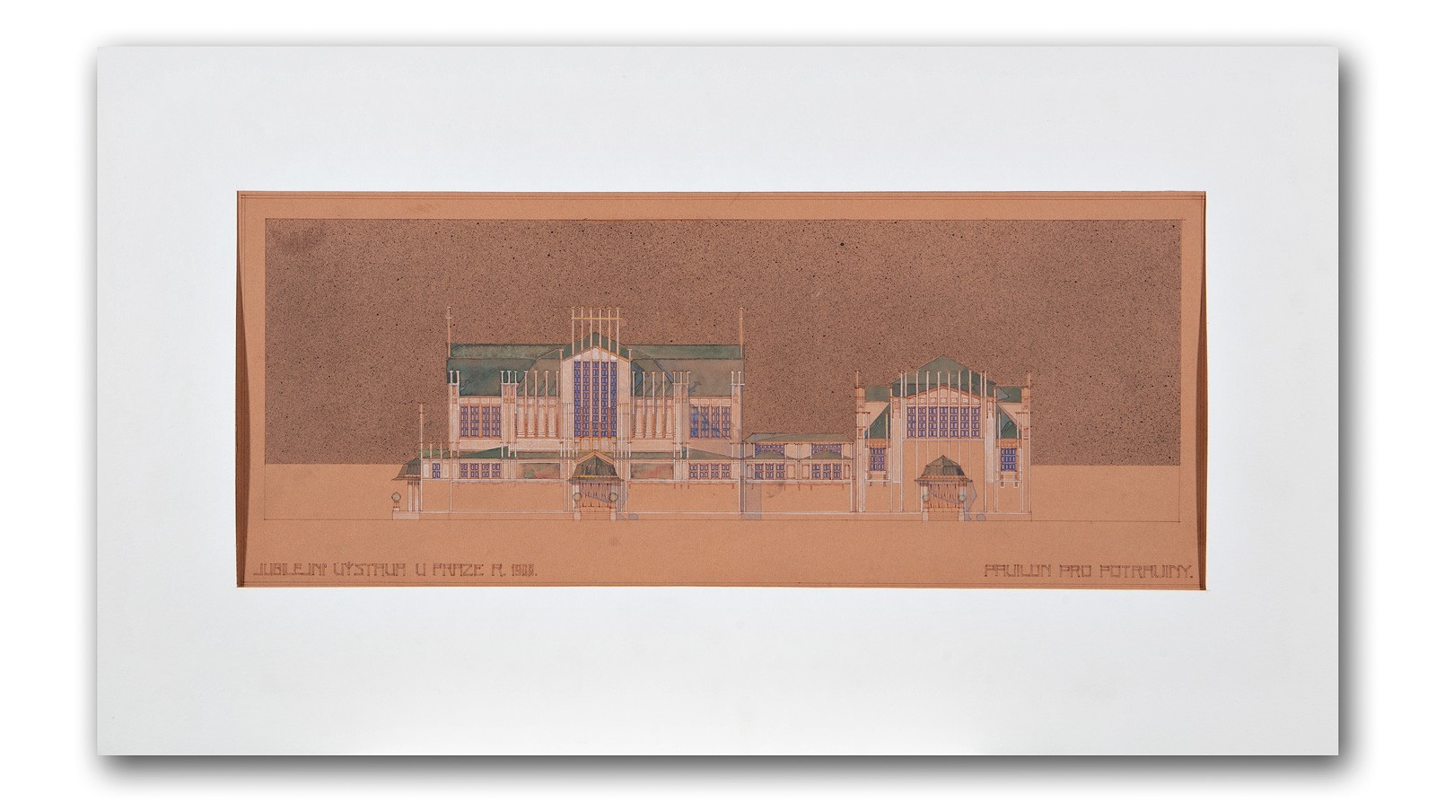 Hübschmann Bohumil | Návrh pavilonu Jubilejní výstavy v Praze 1908