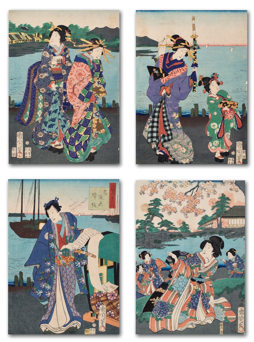 Toyohara Kunichika 豊原 国周 | Čtyři grafické listy