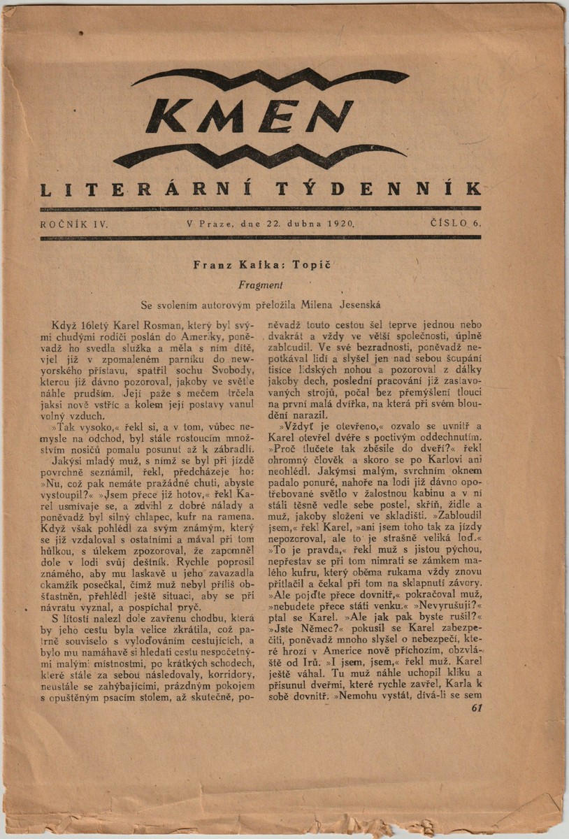 Kmen : literární týdenník. Ročník IV., číslo 6 (1920).