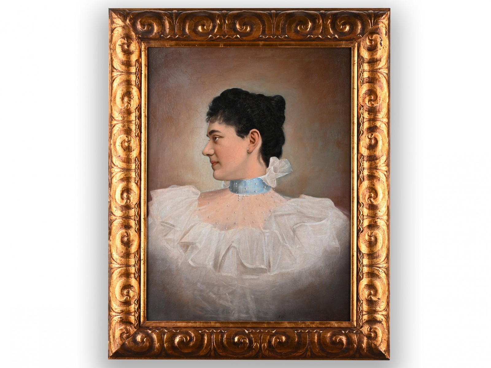 VIKTOR OLIVA (ATTRIBUTED) 1861 - 1928 - PORTRÉT DÁMY V BÍLÝCH ŠATECH