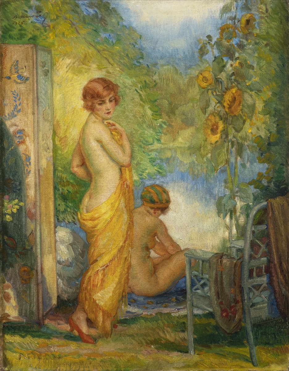 BOHUMIL MAREČEK 1884 - 1962 - KOUPÁNÍ U RYBNÍKA