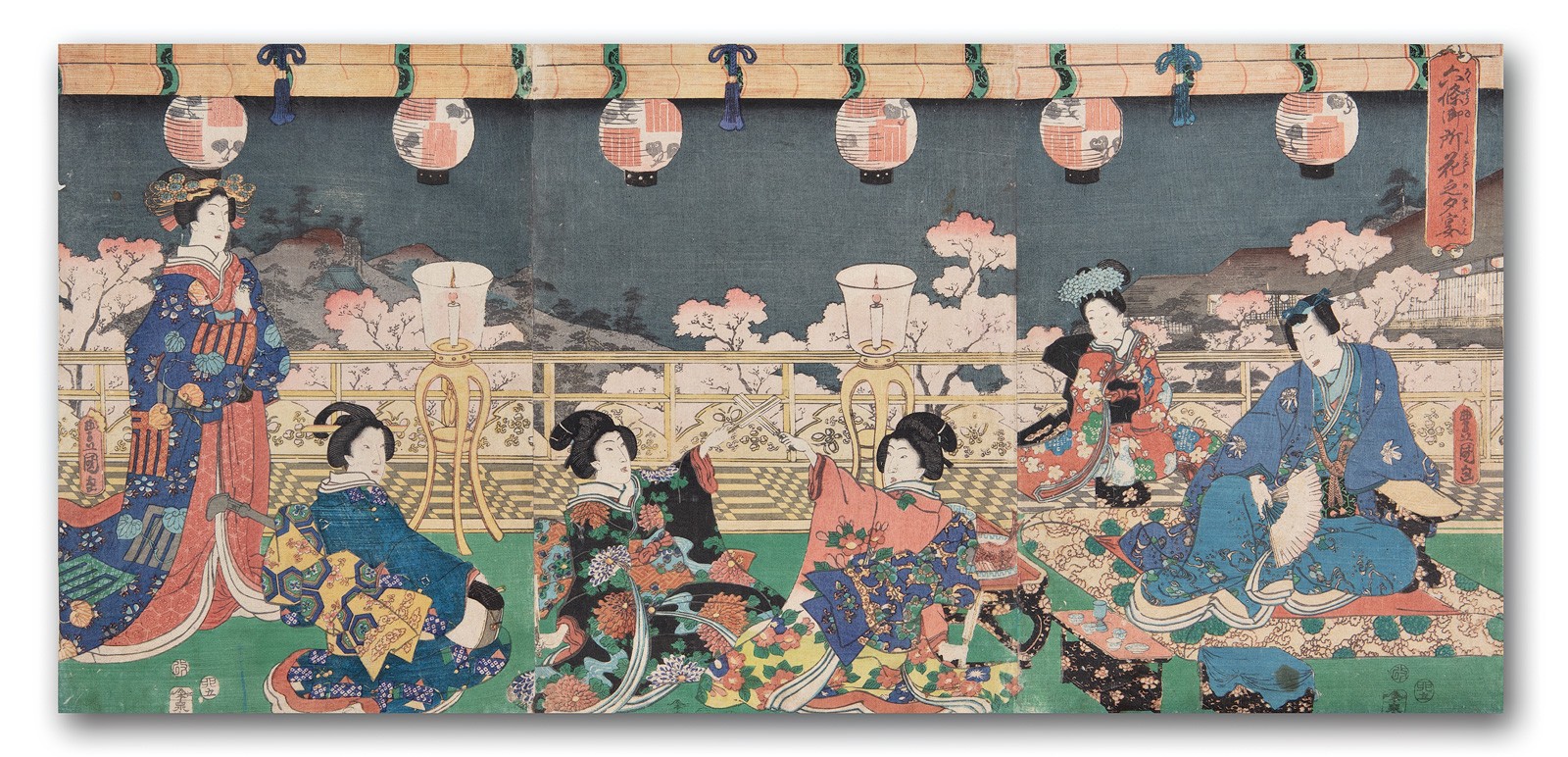 Utagawa Kunisada (歌川国貞 Toyokuni III) | Dvorské zábavy (triptych)