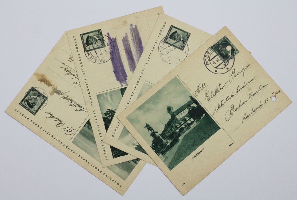 4 ks obrazových dopisnic použitých po 15.3.1939