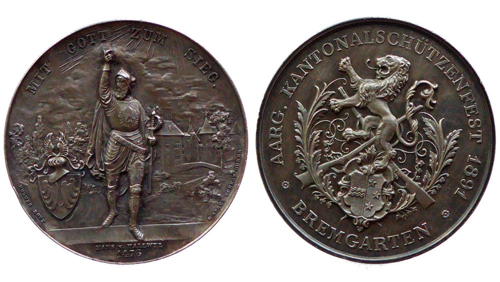 Switzerland 1891 Shooting Medal Canton Aargau Bremgarten Silver 