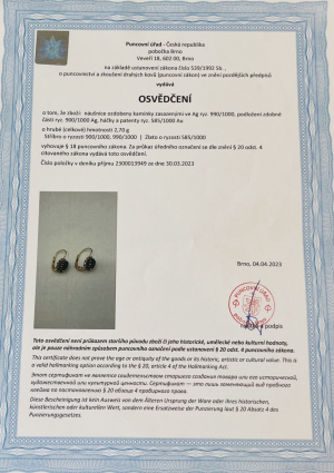 Starožitné  náušnice s olivínem a perličkami 
