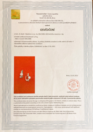 Zlaté náušnice s perlou diamantem a smaragdy visací 