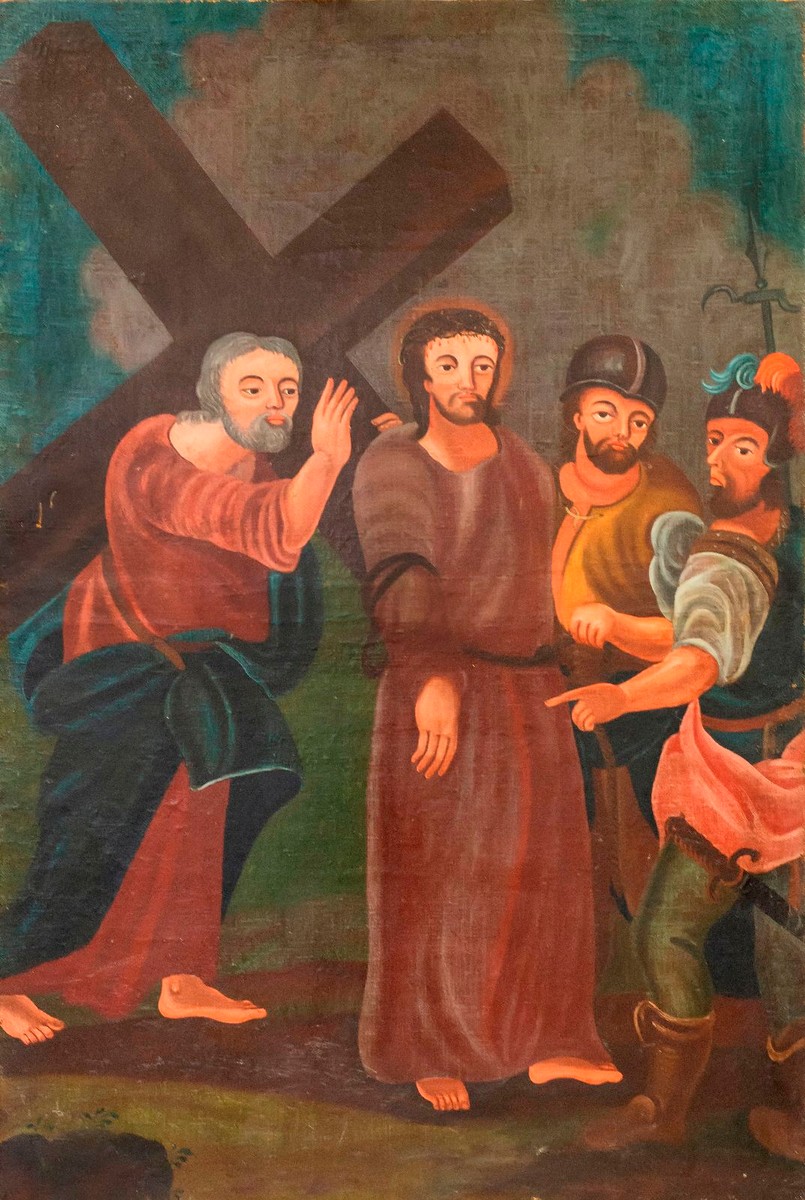 "Šimon z Kyrény pomáhá Pánu Kristu nést kříž"