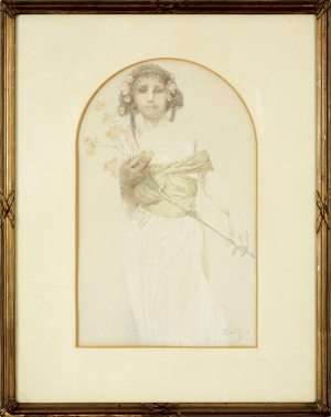 Alfons Mucha - Dívka s květinou