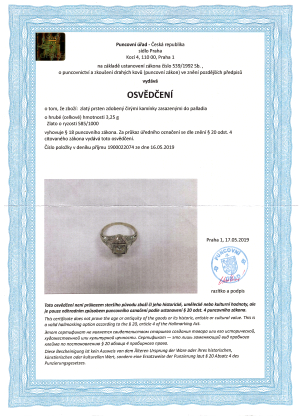 Art deco prsten z bílého zlata s diamanty, první republika, etuje