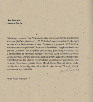 Psovod Gerža / Jan Zábrana ; linoryty Jan Laštovička