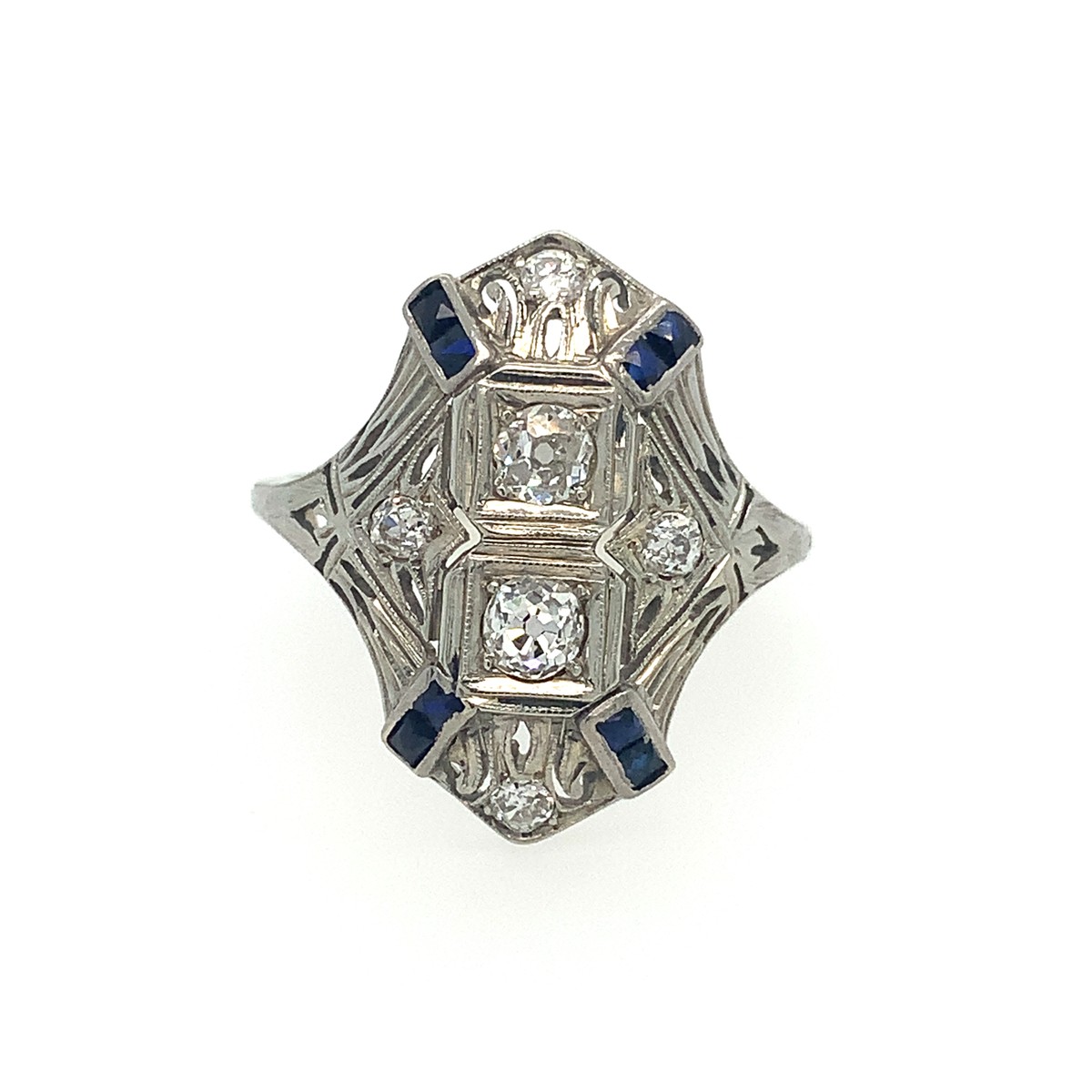 Prsten s diamanty a safíry | 20 karátů zlato | Art deco | 1920-1930 | Československo