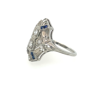 Prsten s diamanty a safíry | 20 karátů zlato | Art deco | 1920-1930 | Československo