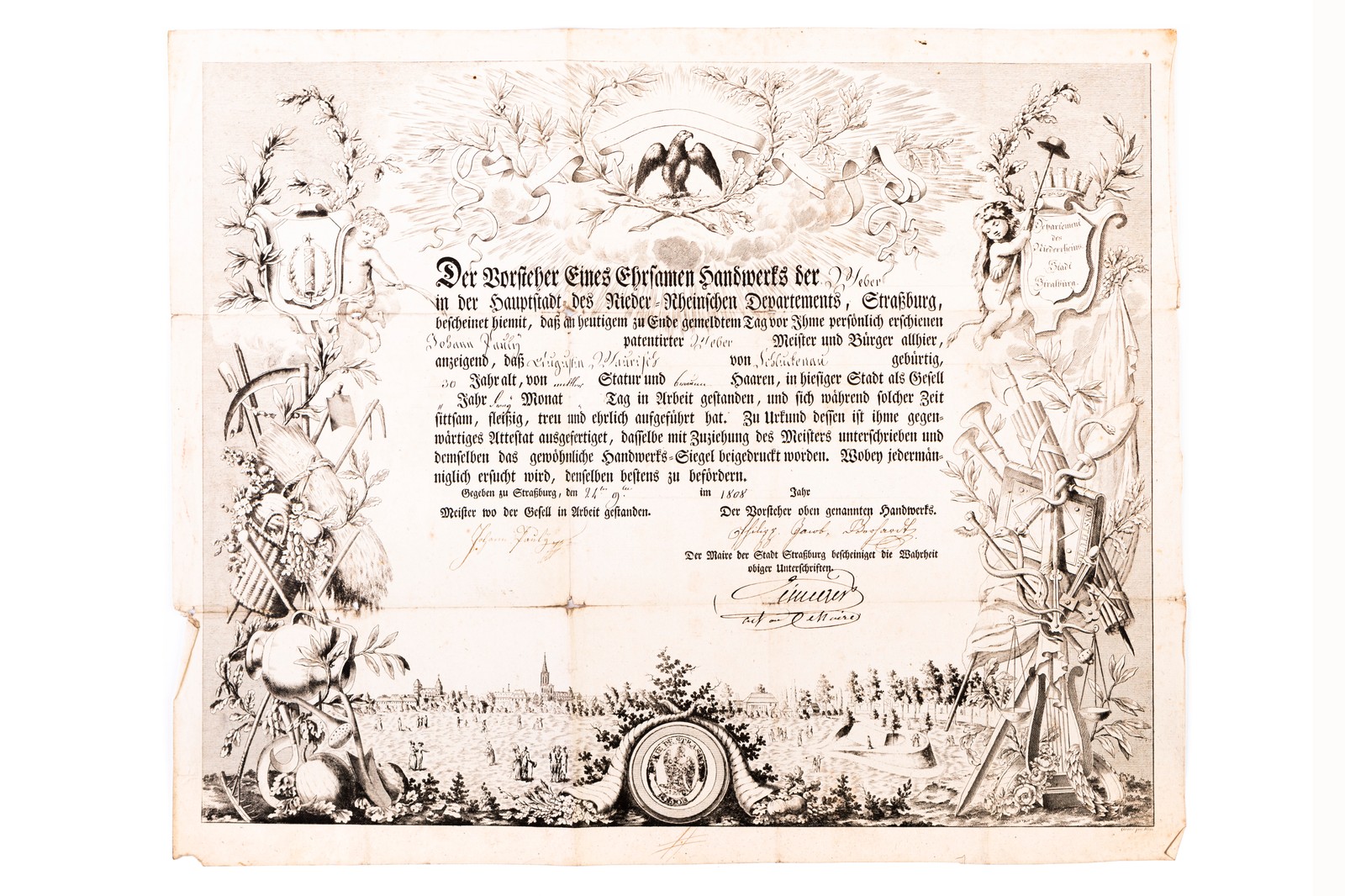 Výuční list s vedutou Štrasburku