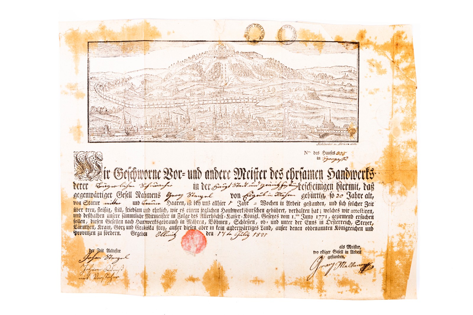 Výuční list s vedutou Olomouce