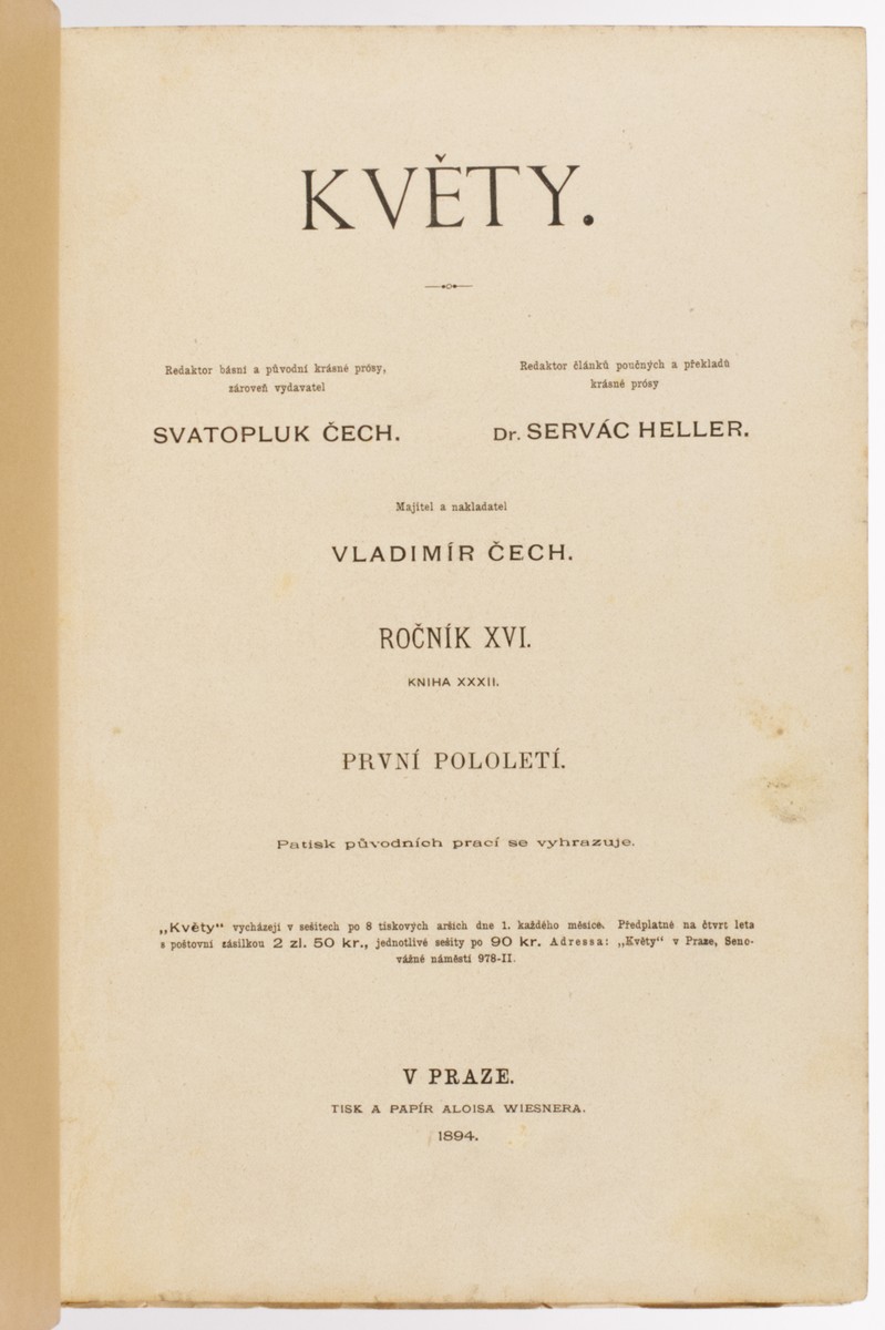 ČASOPIS KVĚTY - SVÁZANÝ ROČNÍK XVI. (KNIHA XXXII.) VE 2 SVAZCÍCH