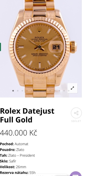 Luxusní zlaté 18K dámské hodinky Rolex s grafitovým ciferníkem