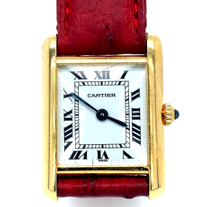 Zlaté náramkové hodinky " Cartier " model Tank Louis Cartier | 18 karátů zlato | 20x28mm