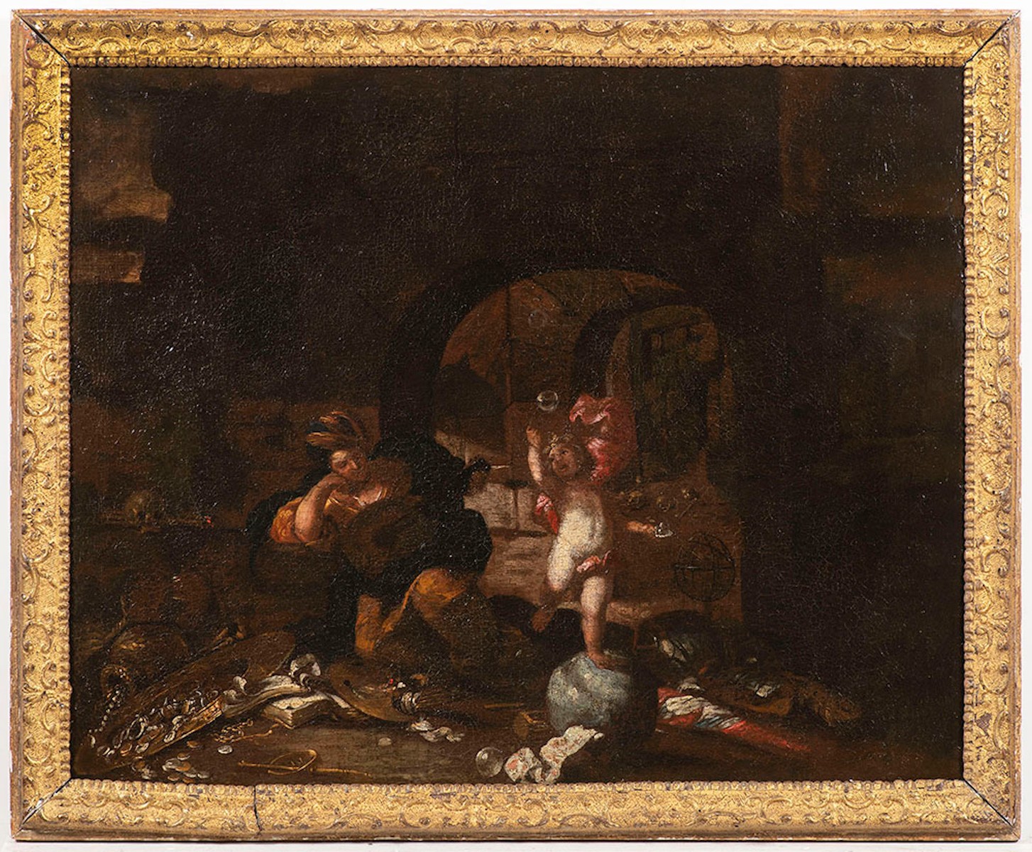 Johann Heinrich Schönfeld (1609–1684), Circle. Allegory of Vanitas with lute player and putto
Allegory of Vanitas with lute player and putto.