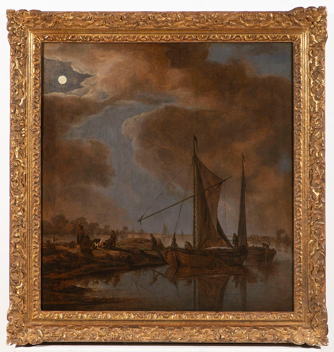 Jan van Goyen (1596–1656) – attributed. River landscape with boats in the moonlight