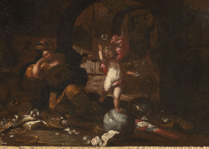 Johann Heinrich Schönfeld (1609–1684), Circle. Allegory of Vanitas with lute player and putto
Allegory of Vanitas with lute player and putto.