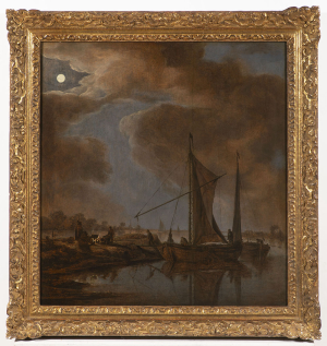 Jan van Goyen (1596–1656) – attributed. River landscape with boats in the moonlight