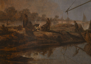 Jan van Goyen (1596–1656) – attributed. River landscape with boats in the moonlight