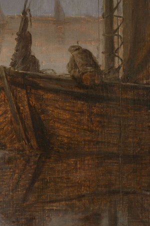 Jan van Goyen (1596–1656) – attributed. River landscape with boats in the moonlight