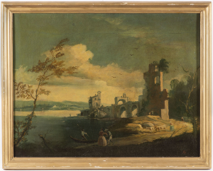 Haarlem master from the circle of Jacob van Ruisdael, Trees and Huts on the Bank of the Canal