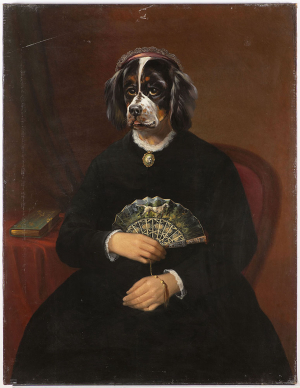 19th century English painter
DOG PORTRAIT WITH FAN.