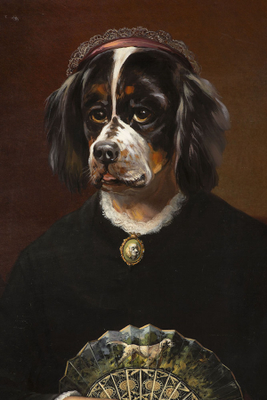 19th century English painter
DOG PORTRAIT WITH FAN.