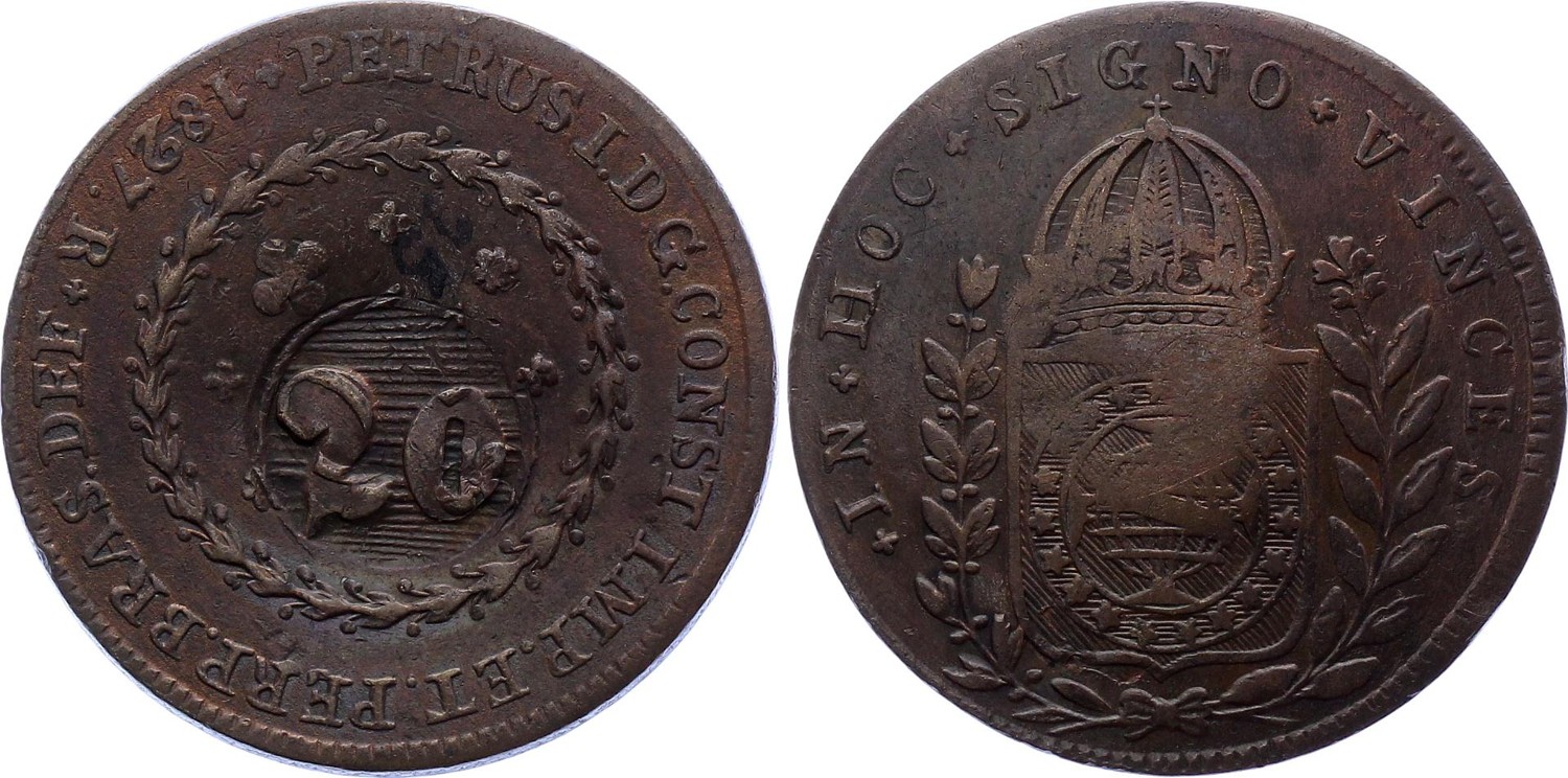 Brazil 20 Reis 1835 Overstrike on 40 Reis 1827 R