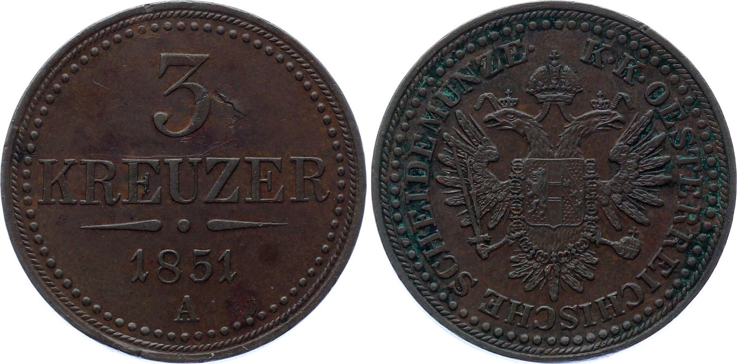 Austria 3 Kreuzer 1851 A