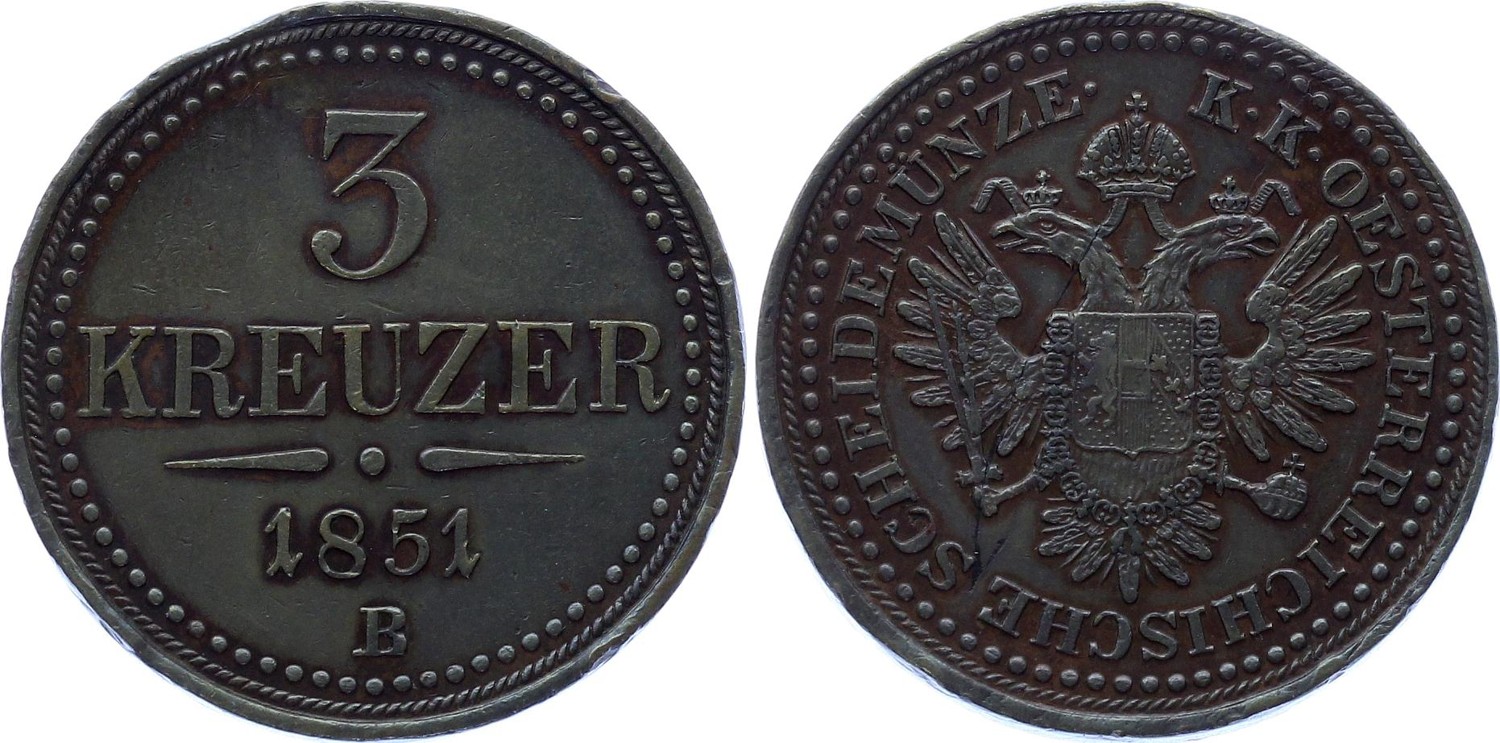 Austria 3 Kreuzer 1851 B