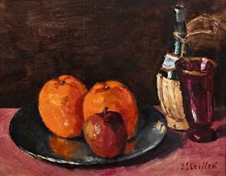 Slavíček Jan 1900-1970 - Zátiší s lahví Chianti