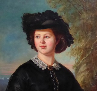 Anton Burger (1824 - 1905) - PORTRÉT DÍVKY V ČERNÉM KLOBOUKU