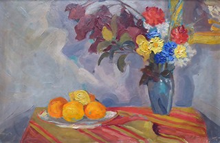 PAVEL ANTONOVIČ GROMNICKIJ (1889-1970) - ZÁTIŠÍ S KVĚTINAMI A CITRUSY