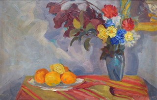PAVEL ANTONOVIČ GROMNICKIJ (1889-1970) - ZÁTIŠÍ S KVĚTINAMI A CITRUSY