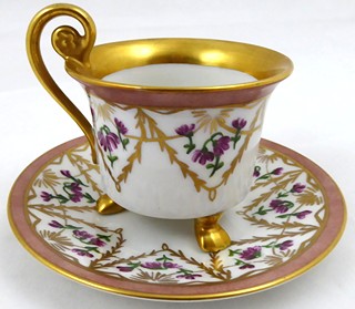 RUČNĚ MALOVANÝ MOKA ŠÁLEK NA NOŽKÁCH - ROSENTHAL