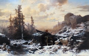August Richard Zimmermann - Mlýn v zimní horské krajině