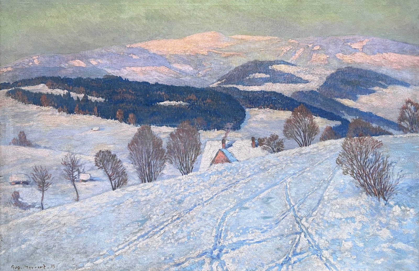 Augustin Mervart (1889 - 1968) - VELKÝ FORMÁT - Podvečerní nálada v Beskydech