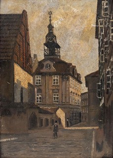Adolf Kohn (1868 - 1953) - Pohled na Staronovou synagogu a židovskou radnici