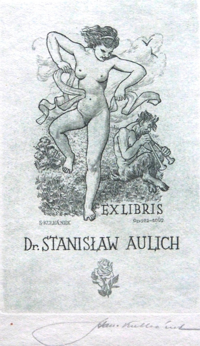 Stanislav Kulhánek - TANEC PRO ČERTA - S RAZÍTKEM STANISLAV KULHÁNEK – ex libris Dr. STANISLAW AULICH 1962