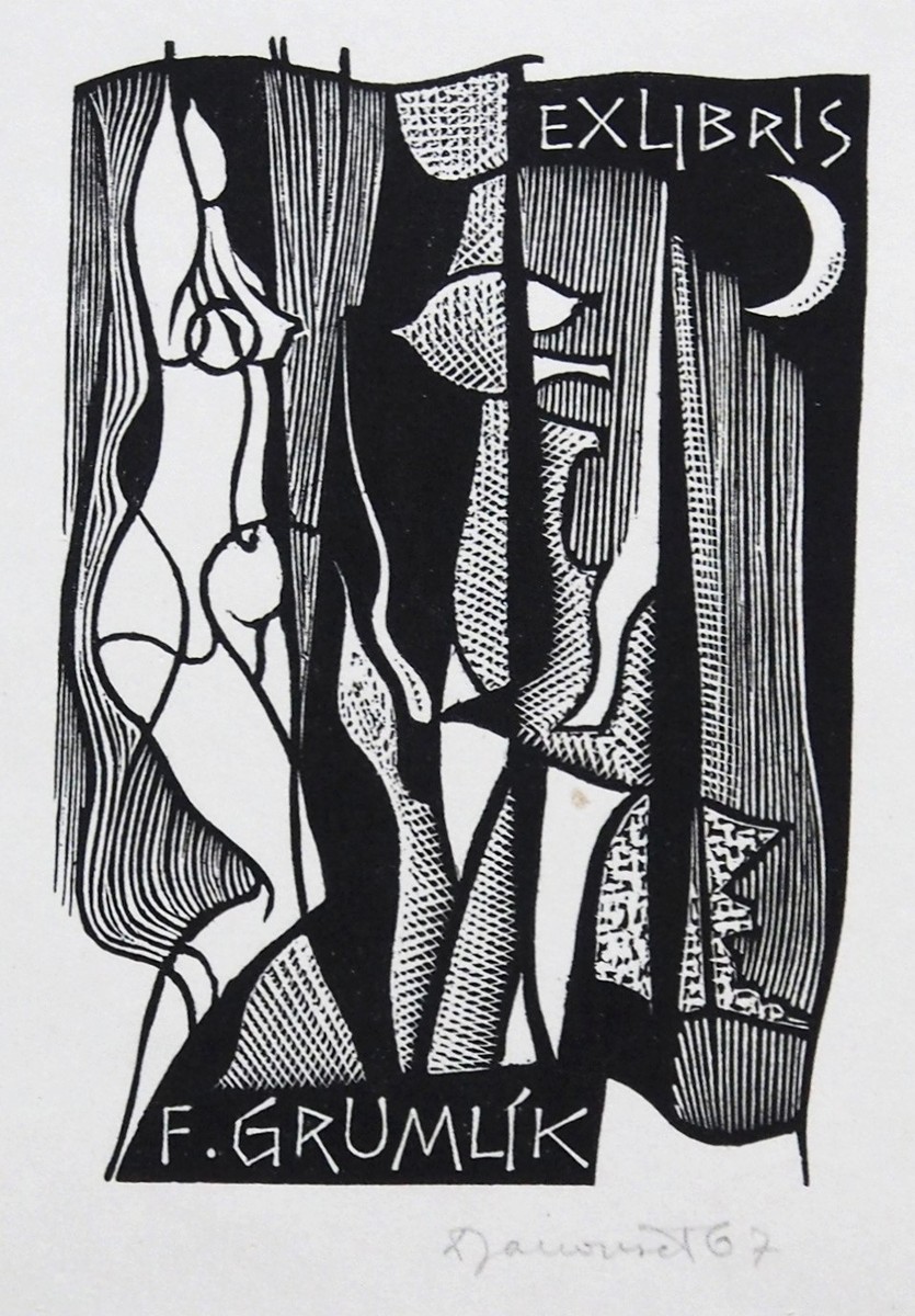 Dušan Jsignovánoušek - DÍVKA – ex libris F. GRUMLÍK