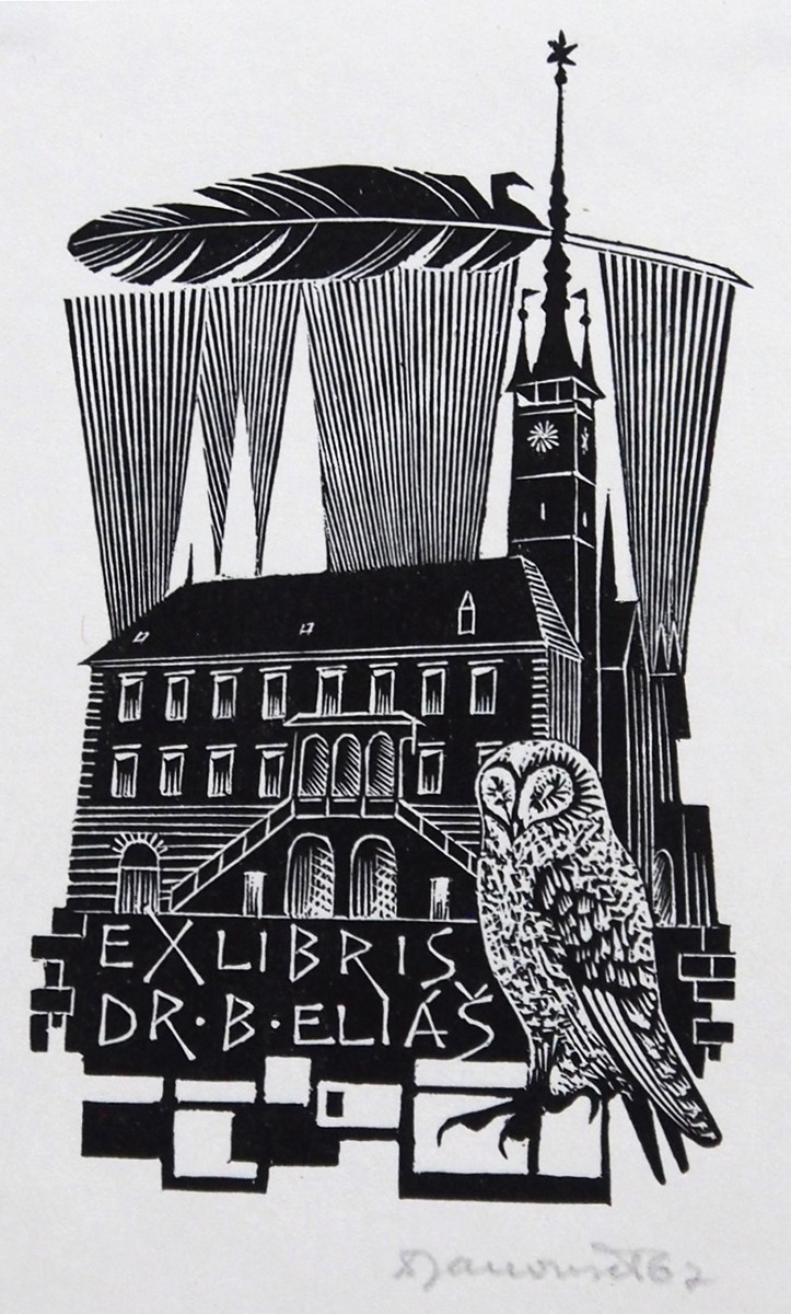Dušan Jsignovánoušek - SOVA – ex libris DR. B. ELIÁŠ