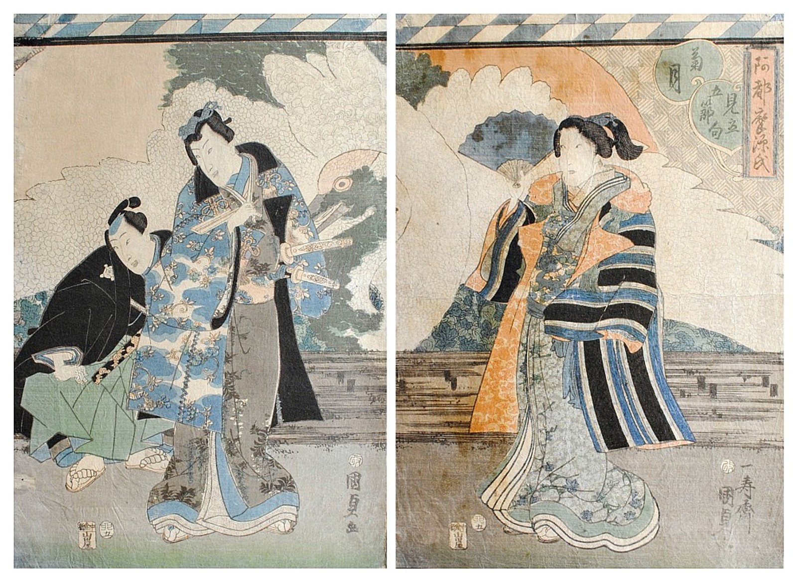 Utagawa Kunisada - Žádost s volavkou v pozadí (diptych)