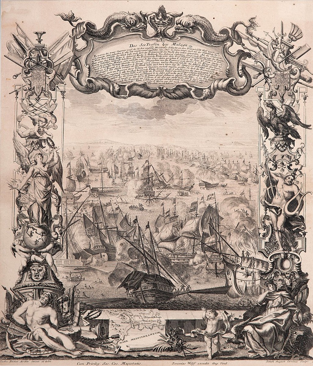Paul Decker - Bitva u Malagy - 1704 - Bitevní scény z války o dědictví španělské 1701 - 1714
