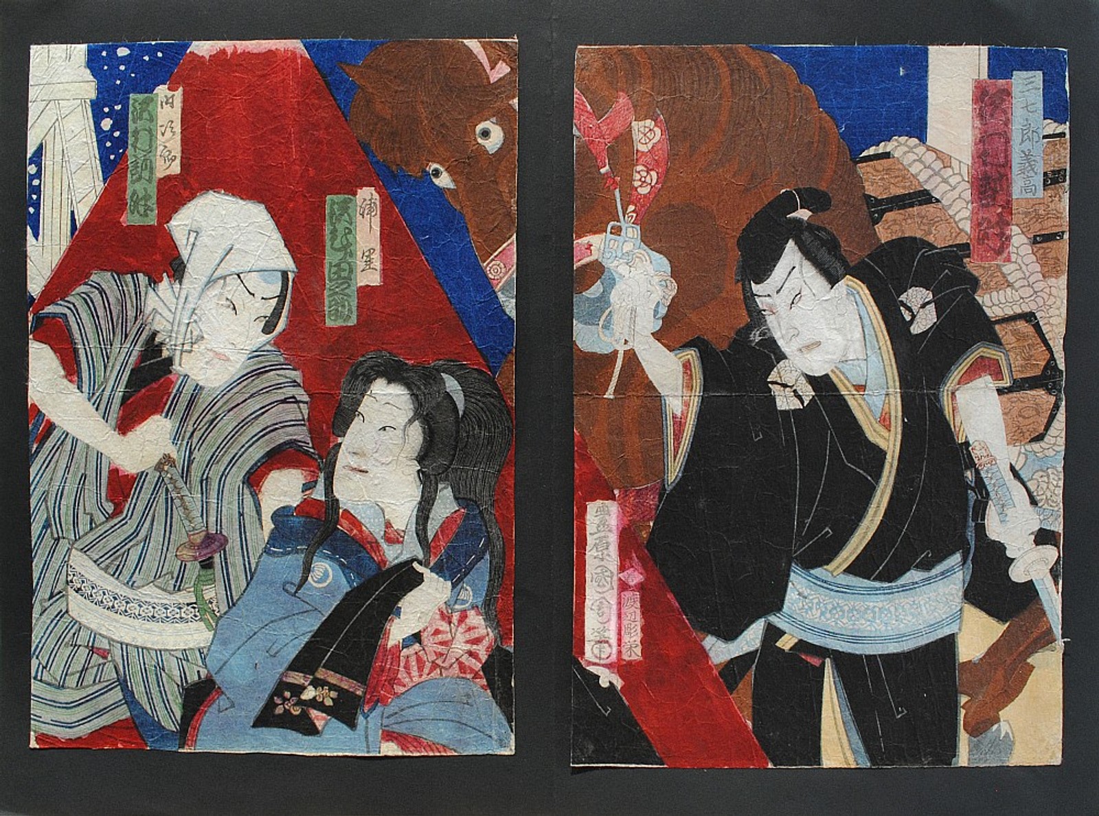 Toyohara Kunichika - Fuji, kůň (diptych)