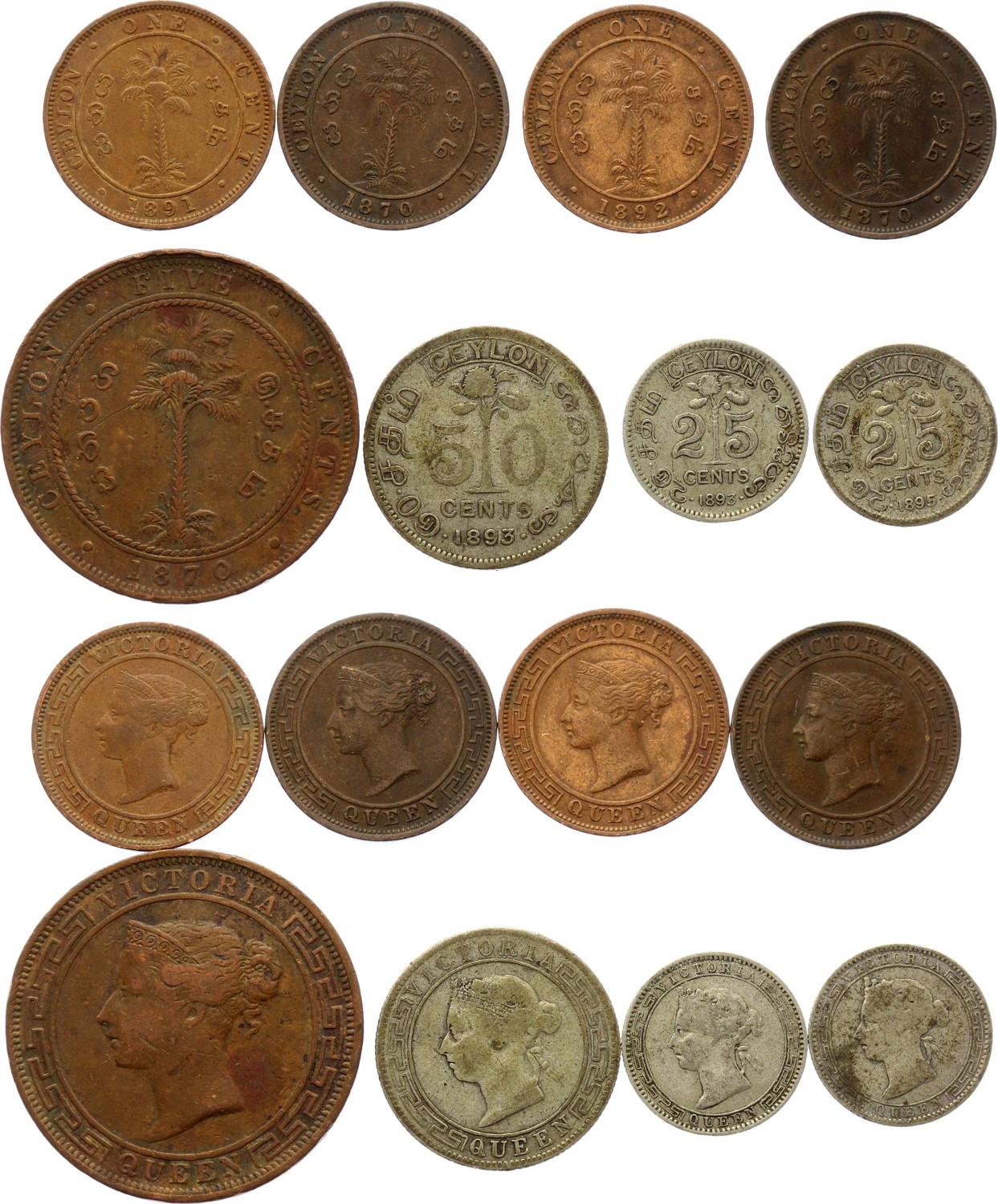 Ceylon Lot of 8 Coins