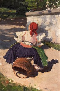 Jozef Teodor Mousson (1887 - 1946) - Sediaca – Žena v červenej šatke