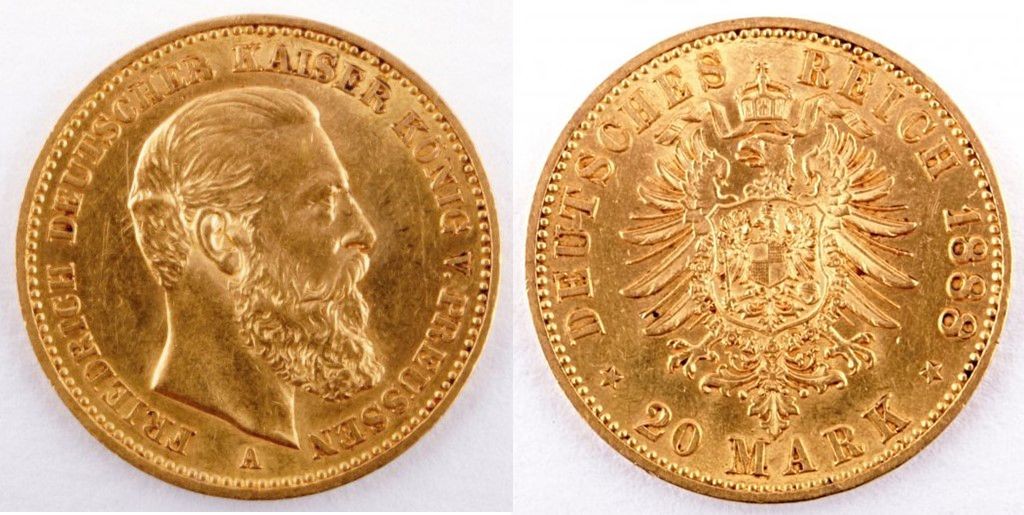Zlatá mince: 20 Marka 1888